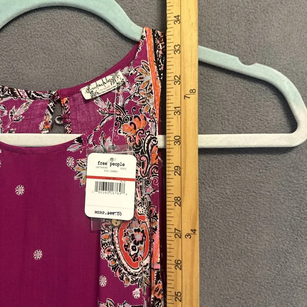 NWT Free People‎ Darjeeling Printed Slip Dress Size XS Magenta Boho Festival